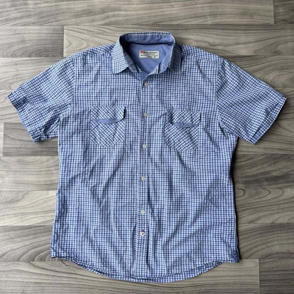 Projek Raw Blue Plaid Button Up Size M Short Sleeve Shirt